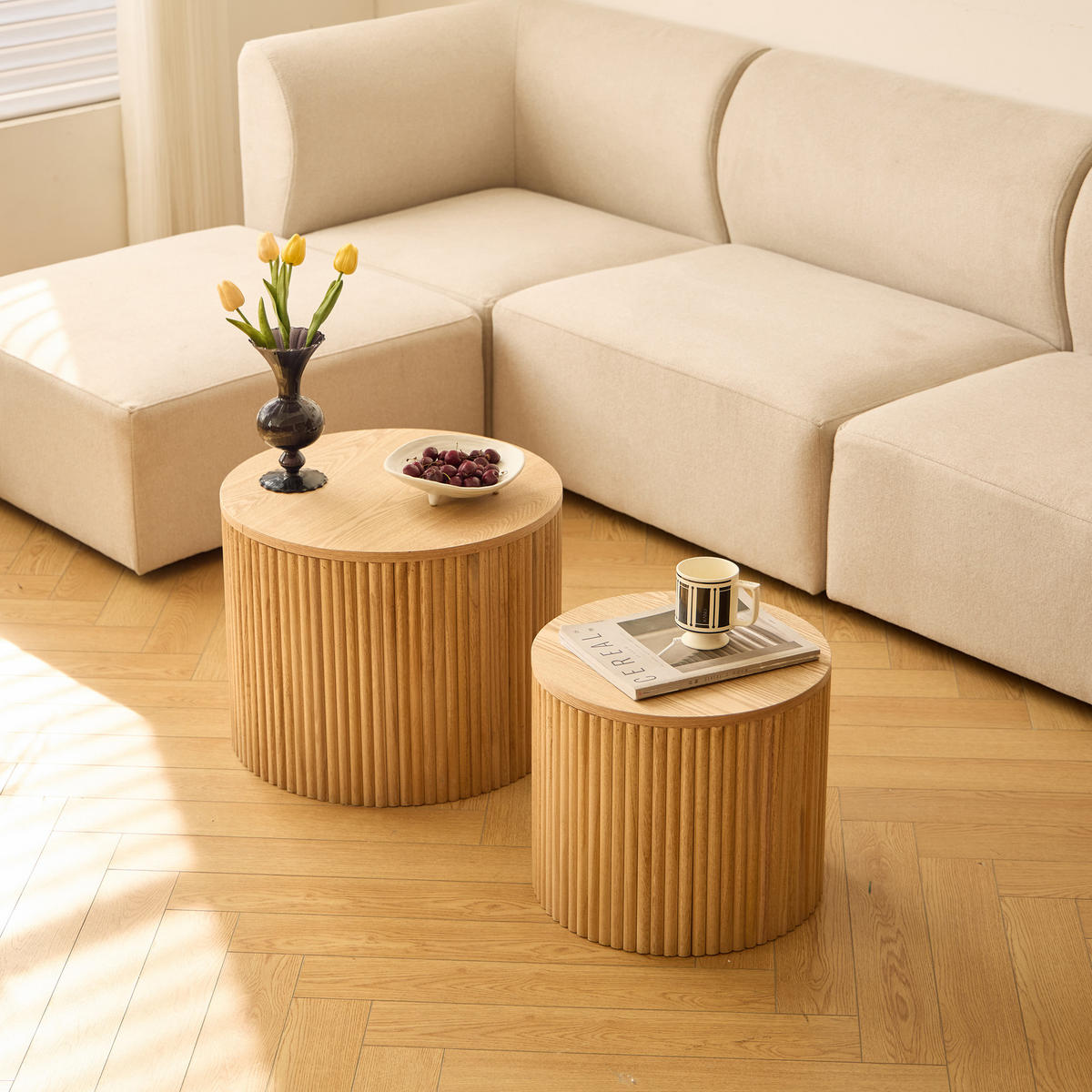 COUCHTISCH (2er set) Rund Braun 50 x 50 x 39 cm - Braun, Holz (50/50/38.5cm) - Nordlys