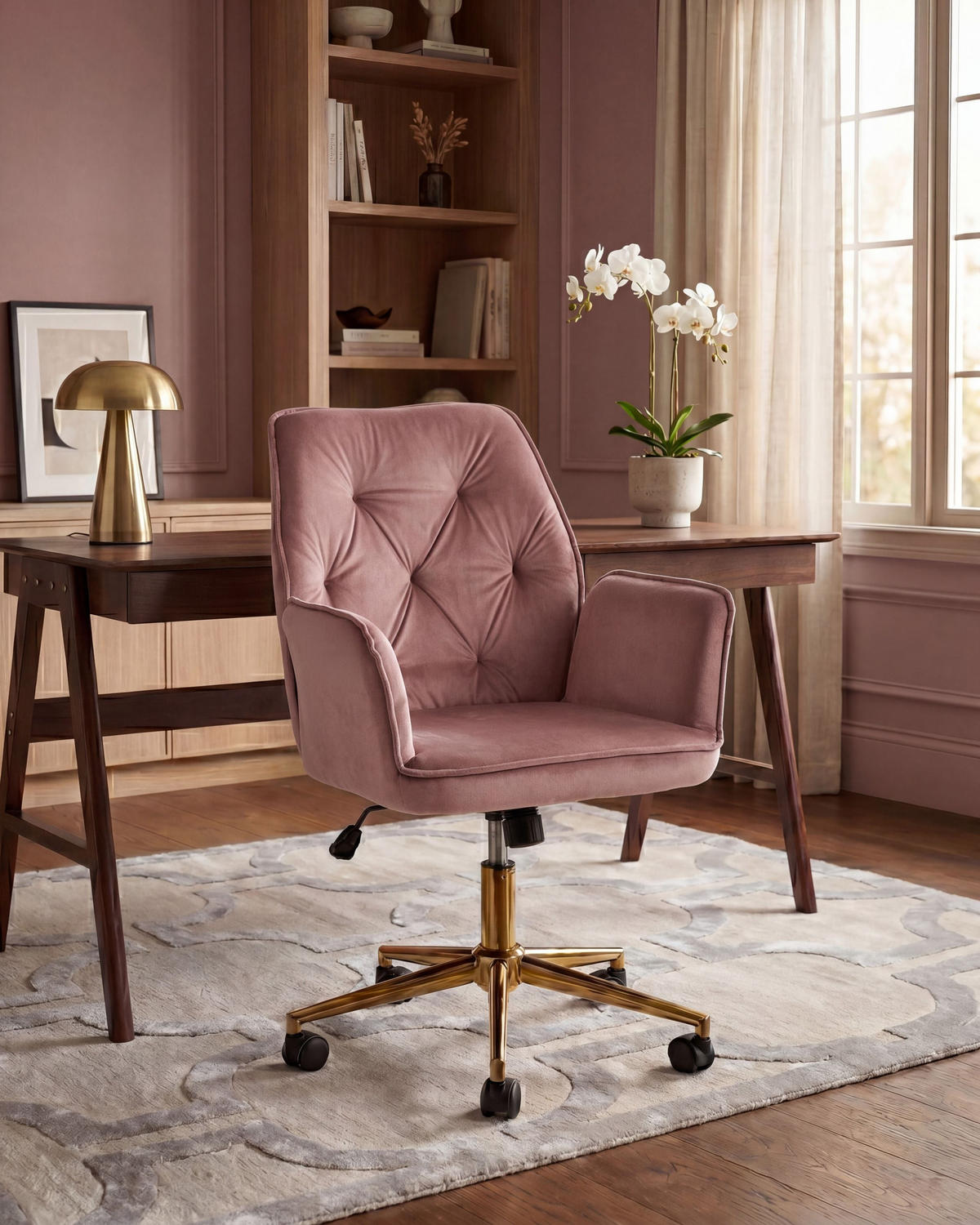 SCHREIBTISCHSTUHL Samtstoff Rosa Celara - Pink, Textil (60/87/60cm) - Beliani