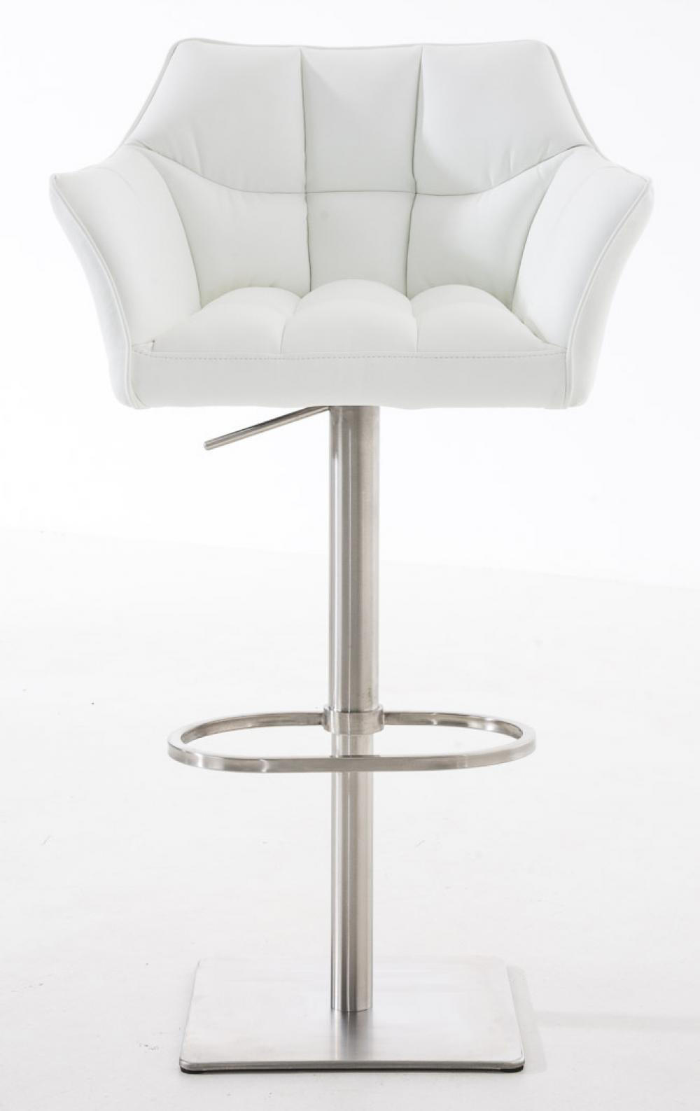 BARHOCKER 2er Set Lederlook Weiß - Edelstahlfarben/Weiß, Textil/Metall (64/88/45cm) - CLP