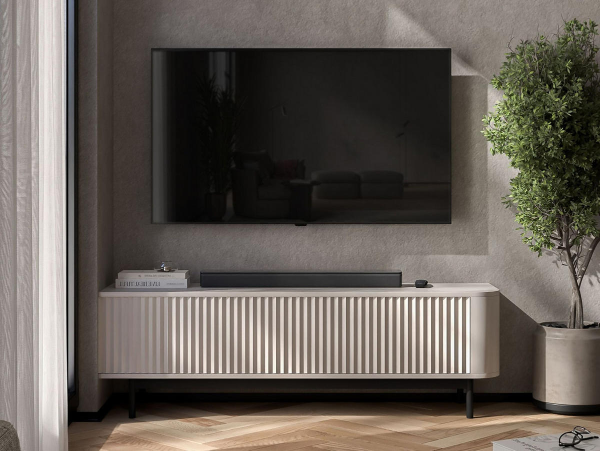 TV komoda Aurora mat kašmir 140 cm s crnim metalnim okvirom - boje kašmira/crna, drvni materijal/metal (140/44/35cm) - Meble Lindner