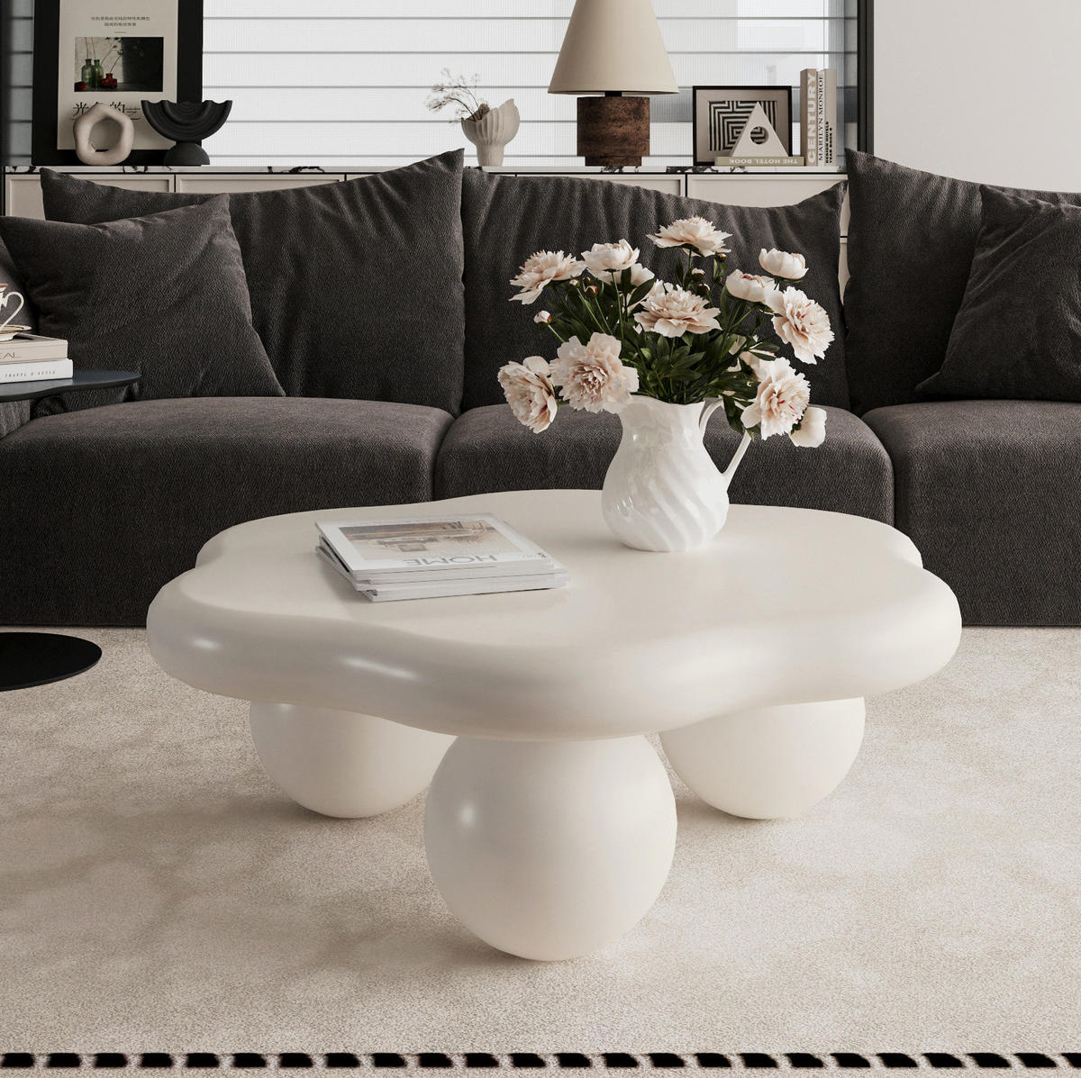 COUCHTISCH Wolkenform ca. Ø 80 x 35 cm MDF Cream White - Weiß, Kunststoff (79/79/31cm) - Meubliv