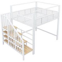 HOCHBETT Weiß 140×200cm mit Baldachin, Stauraumtreppe und freier Arbeitsfläche unter dem Bett - Weiß, Metall (140/200cm) - Luhomfu