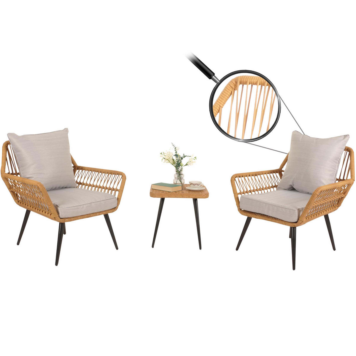 POLY-RATTAN GARNITUR Hellgrau - Hellgrau, Kunststoff - MCW
