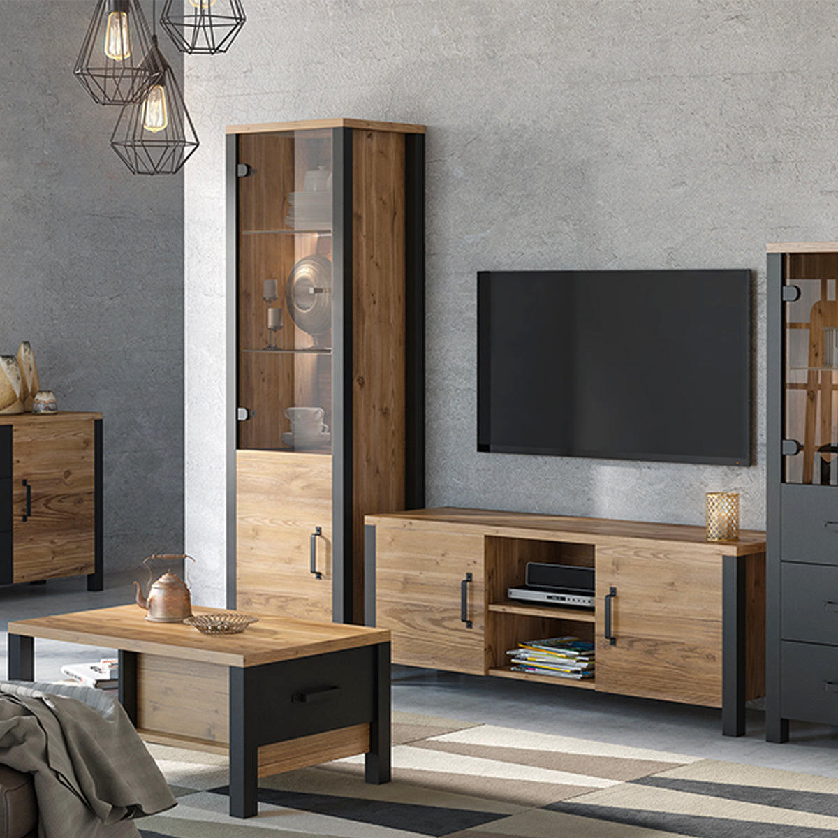 TV-MÖBEL Lyam Holz und Schwarz - Schwarz, Holzwerkstoff (147/57/43cm) - Petits-meubles