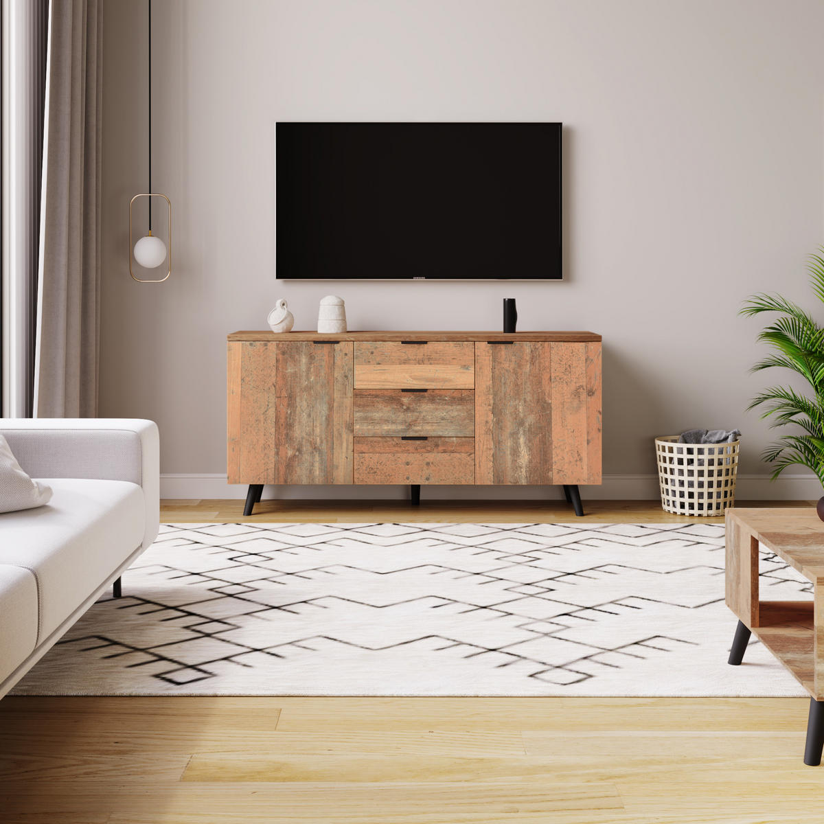 SIDEBOARD im Vintage-Stil mit 3 Schubladen und verstellbaren Regalen, Spanplatte, 140/35/70 cm, Antikbraun，Dunkelbraun - Dunkelbraun, Holzwerkstoff (140/70/35cm) - Redom