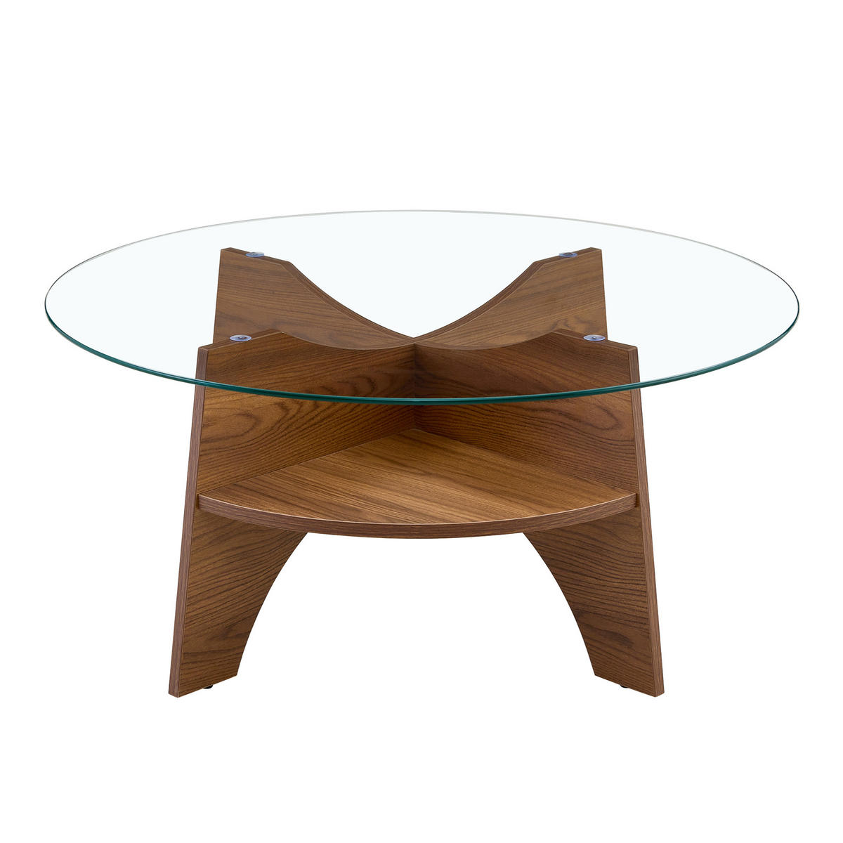 BEISTELLTISCH 80/36 cm mit Glasplatte in Transparent und Nussbaum-Optik - Walnussfarben, Holzwerkstoff (80/80/36cm) - BEAOK