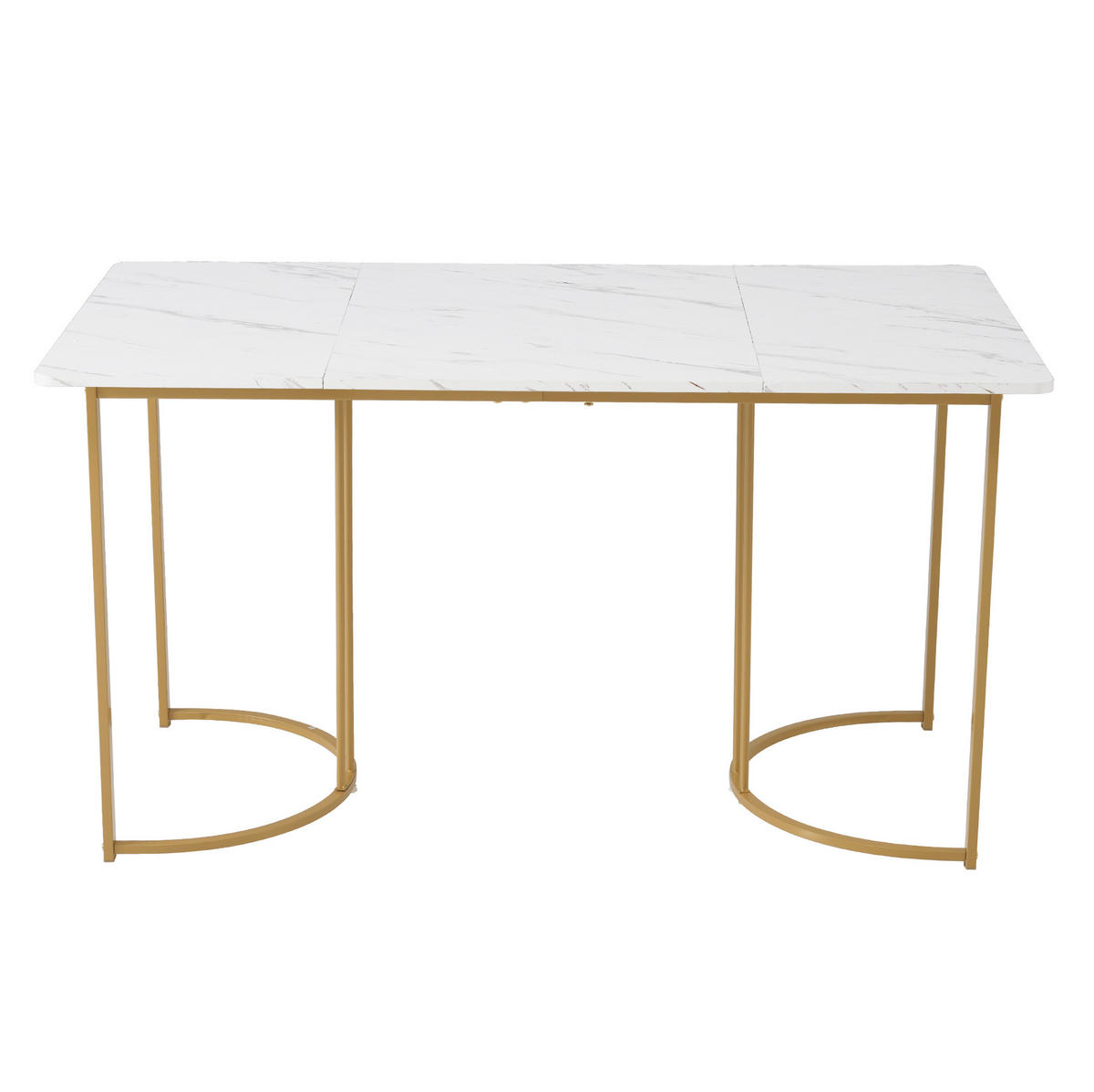 ESSTISCH 140x80x75 cm aus MDF mit Marmormuster auf geometrischem Metallgestell - Weiß, Holzwerkstoff (140/80/75cm) - Modfu