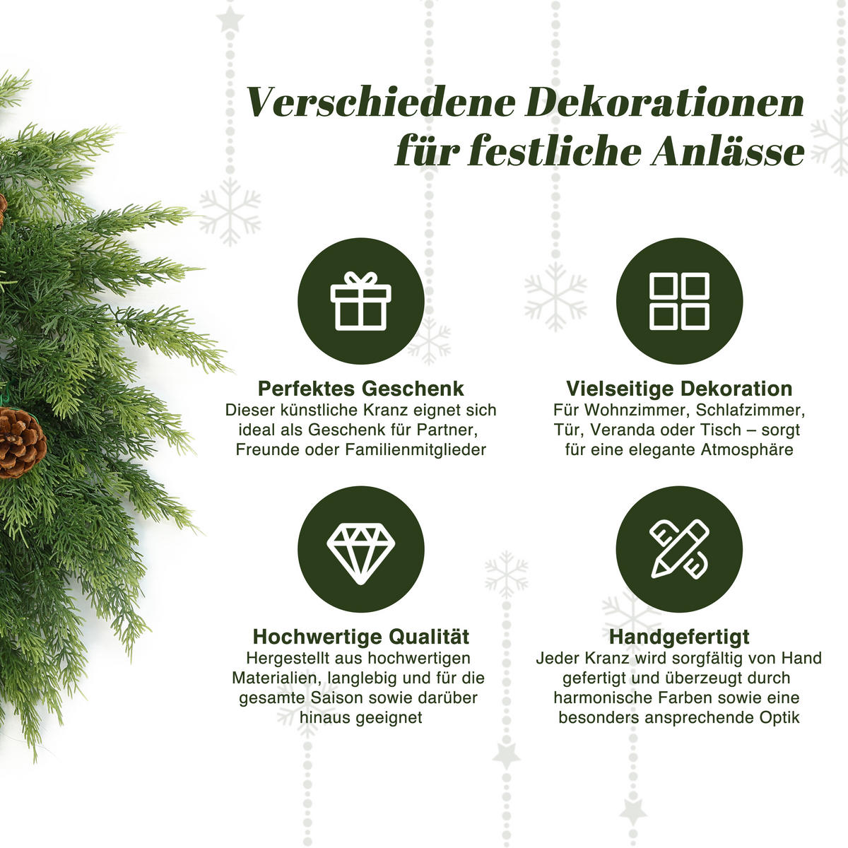 WEIHNACHTSKRANZ HTHD0296 - Grün, Kunststoff (52cm) - Hometopia