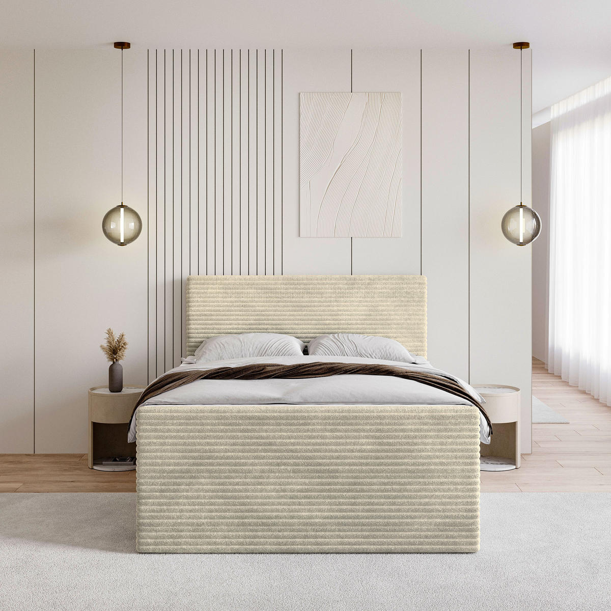 BOXBETT NOLEN 160x200 cm mit Matratze und Topper - Creme - Creme, Holz (160/200cm) - MASSENO