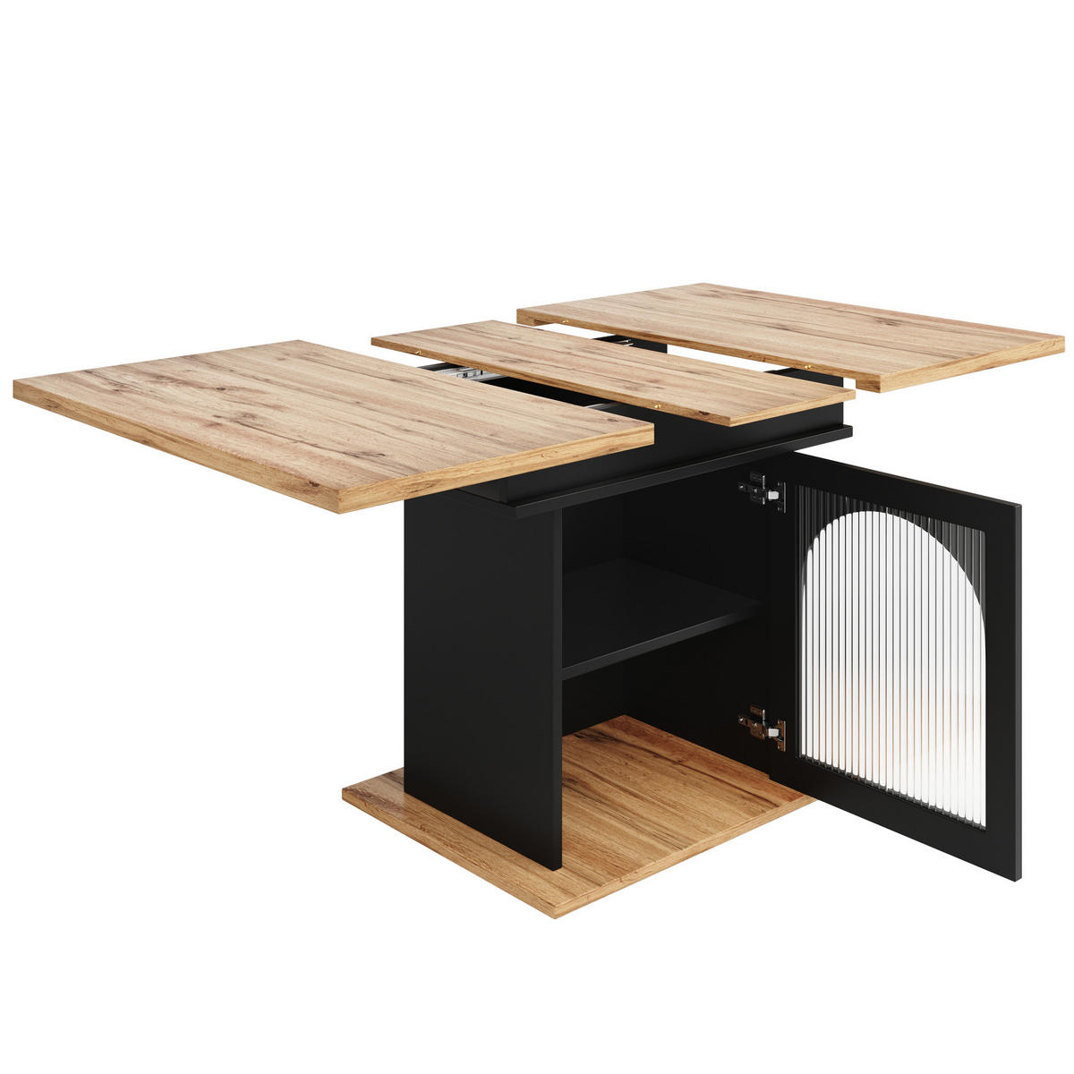 AUSZIEHTISCH 110-140/80/76 cm in Schwarz mit Stauraum für 6-8 Personen - Schwarz, Holzwerkstoff (80/140/76cm) - BEAOK