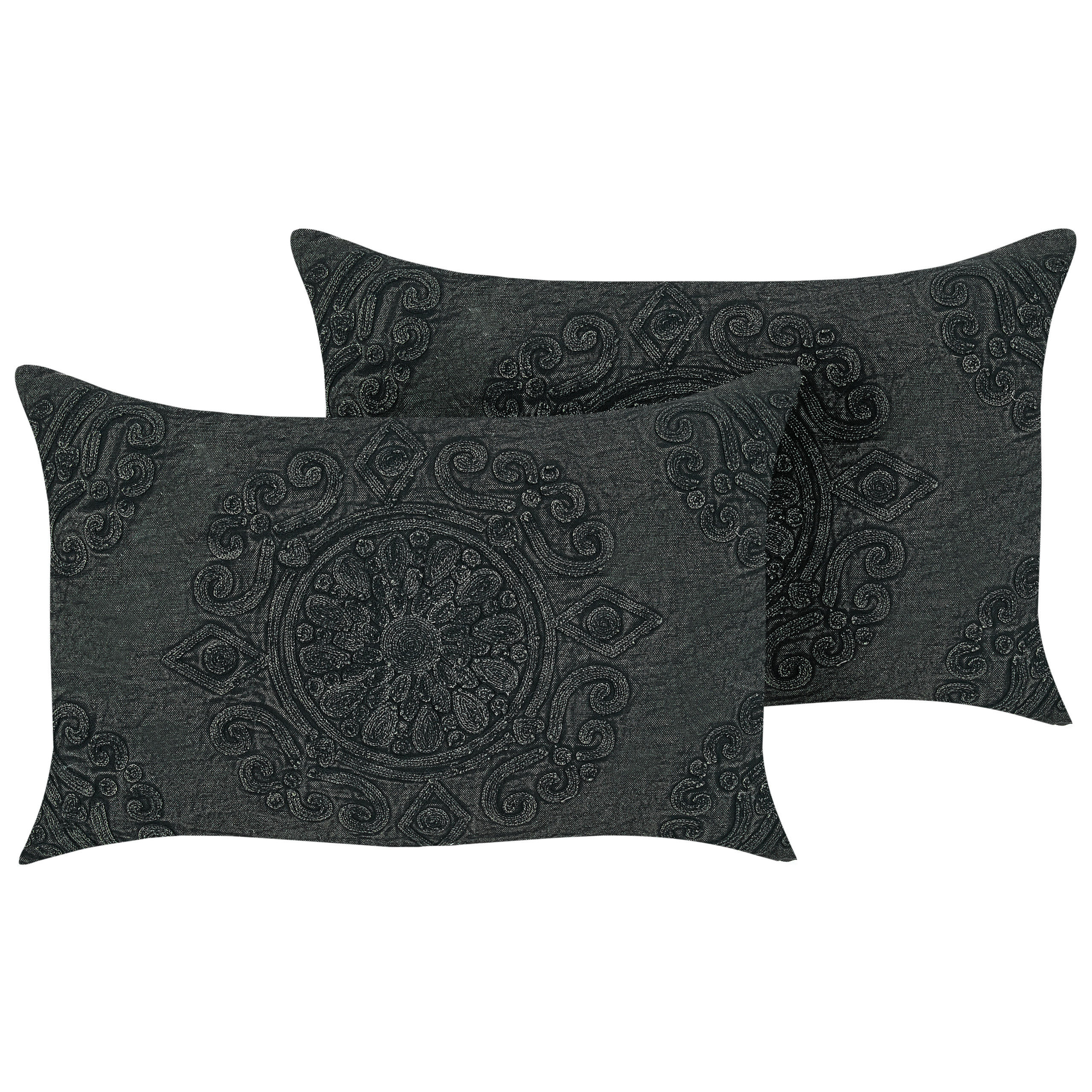 DEKOKISSEN 2er-Set Dunkelgrau 30/50 cm Veloor - Dunkelgrau, Naturmaterialien (30/50cm) - Beliani
