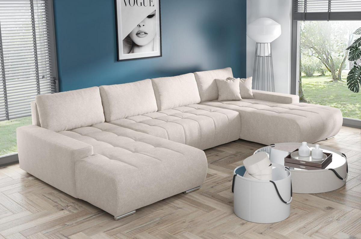 ECKSOFA U-Form für Wohnzimmer MONA Beige - Beige, Holzwerkstoff (350/85/185cm) - Compleo24