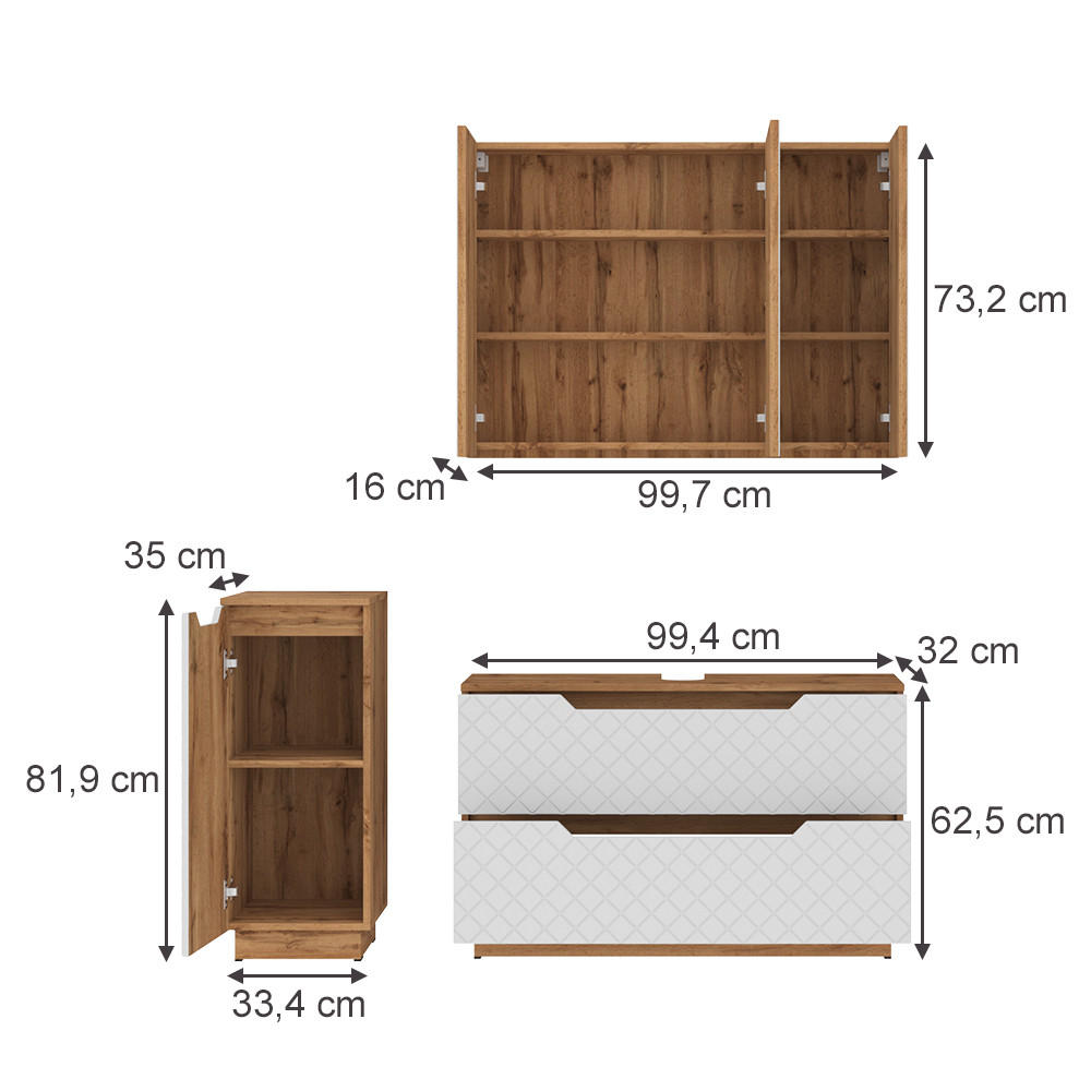 Vicco BADMÖBEL-SET Weiß 99cm × 32cm × 63cm