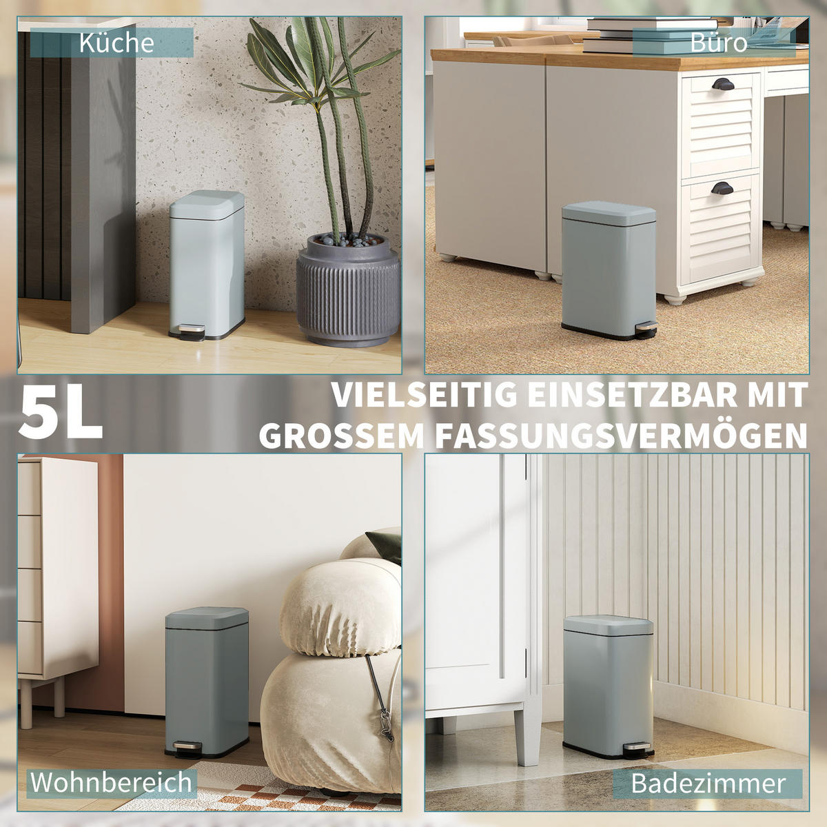 MÜLLEIMER 5L Treteimer Abfalleimer mit Deckel und Fußpedal für Wohnzimmer - Grau, Metall (14/32/29.2cm) - HOMCOM