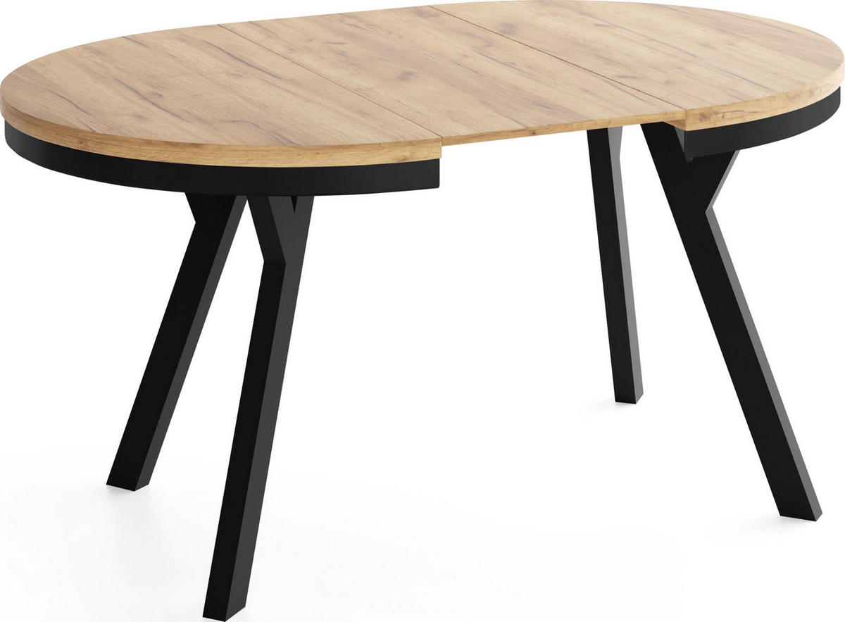 ESSTISCH Vero Neo rund ausziehbar verlängerbar, Eiche Braun 80-130/80/77 cm - Eiche Wotan/Schwarz, Holz/Holzwerkstoff (80/130/77cm) - WFL GROUP