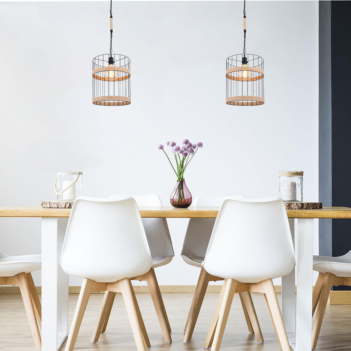 HÄNGELEUCHTE Gitteroptik Schwarz Hanfseil - Schwarz, Metall (35/35/145cm) - Globo Lighting