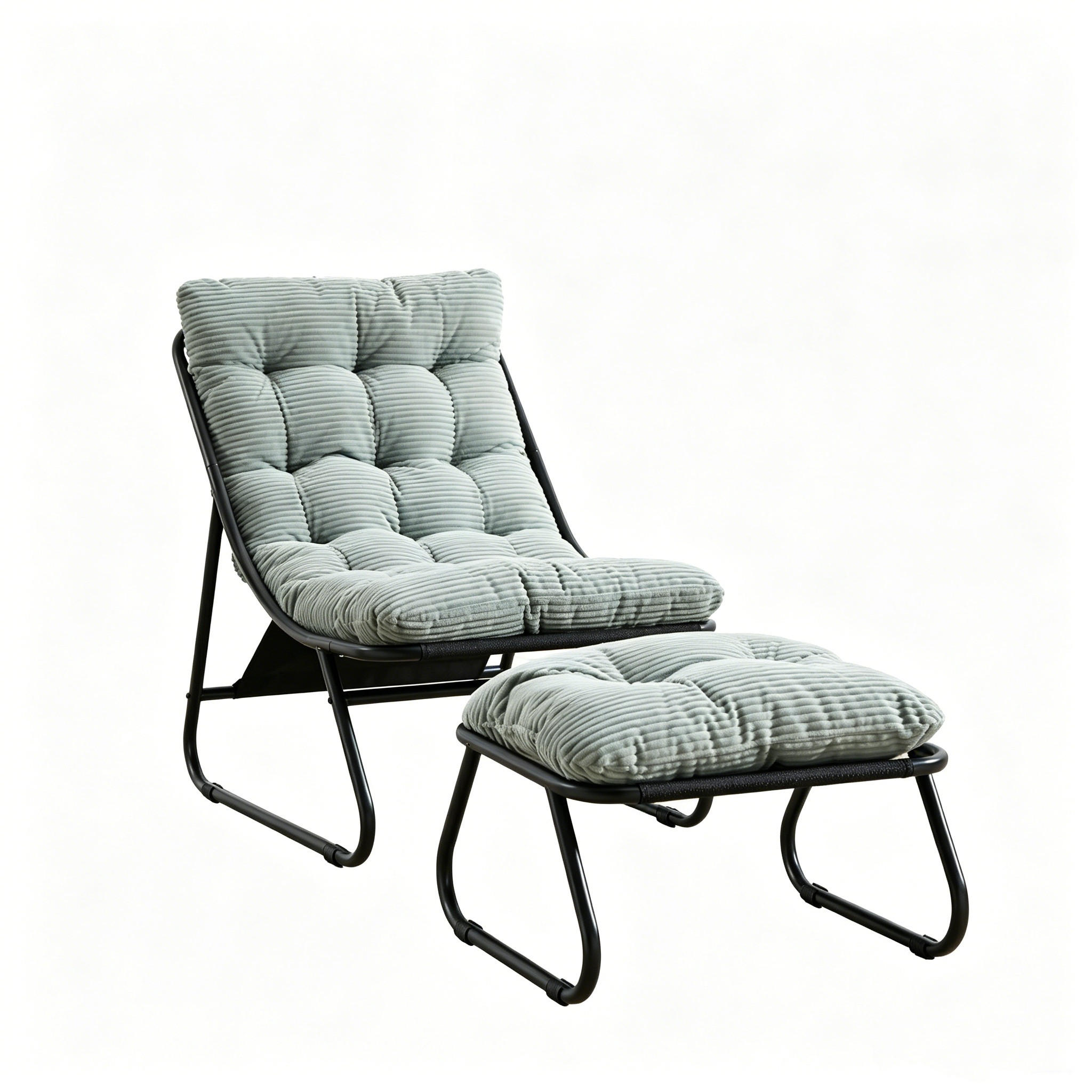 GARTEN Schaukelstuhl Grün mit Dickem Kissen und Hocker, Metallrahmen für Garten Balkon Wohnzimmer - Grün, Metall (65/86/78cm) - PARAFTA HOME