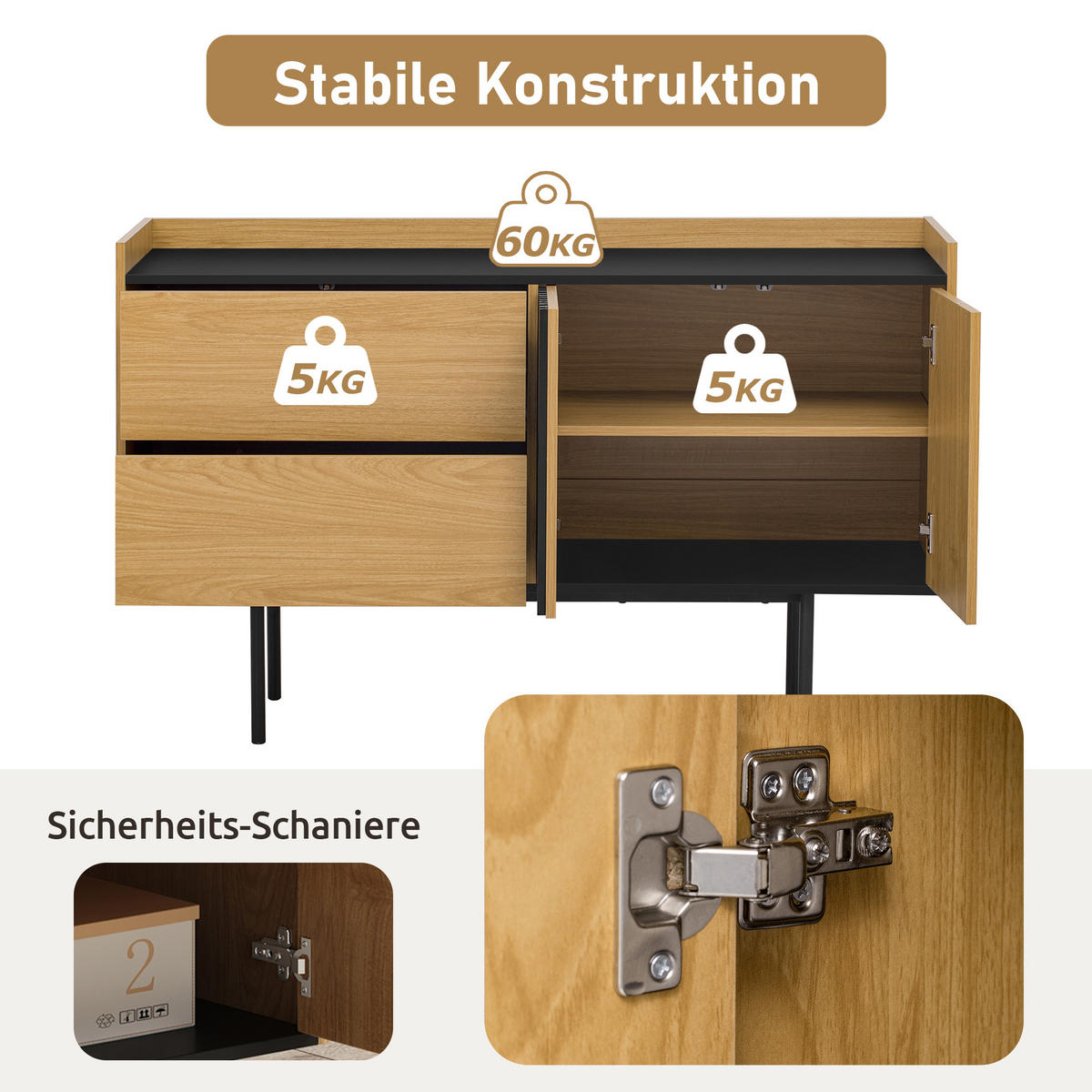 SIDEBOARD - und Schwarzholz 130/40/80.5 cm - Braun, Holzwerkstoff (40/80.5/130cm) - Urban Meuble