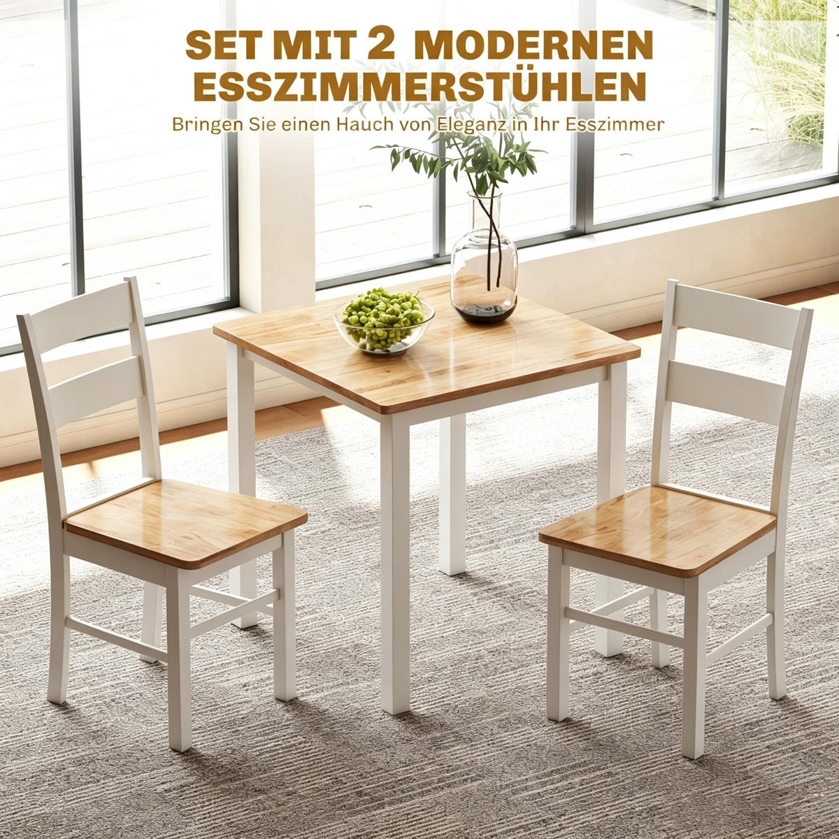STUHL-SET DE-36040 2 Stück mit Kautschukholz Weiß - Eichefarben, Holzwerkstoff (40/88.5/50.5cm) - ComfortXL