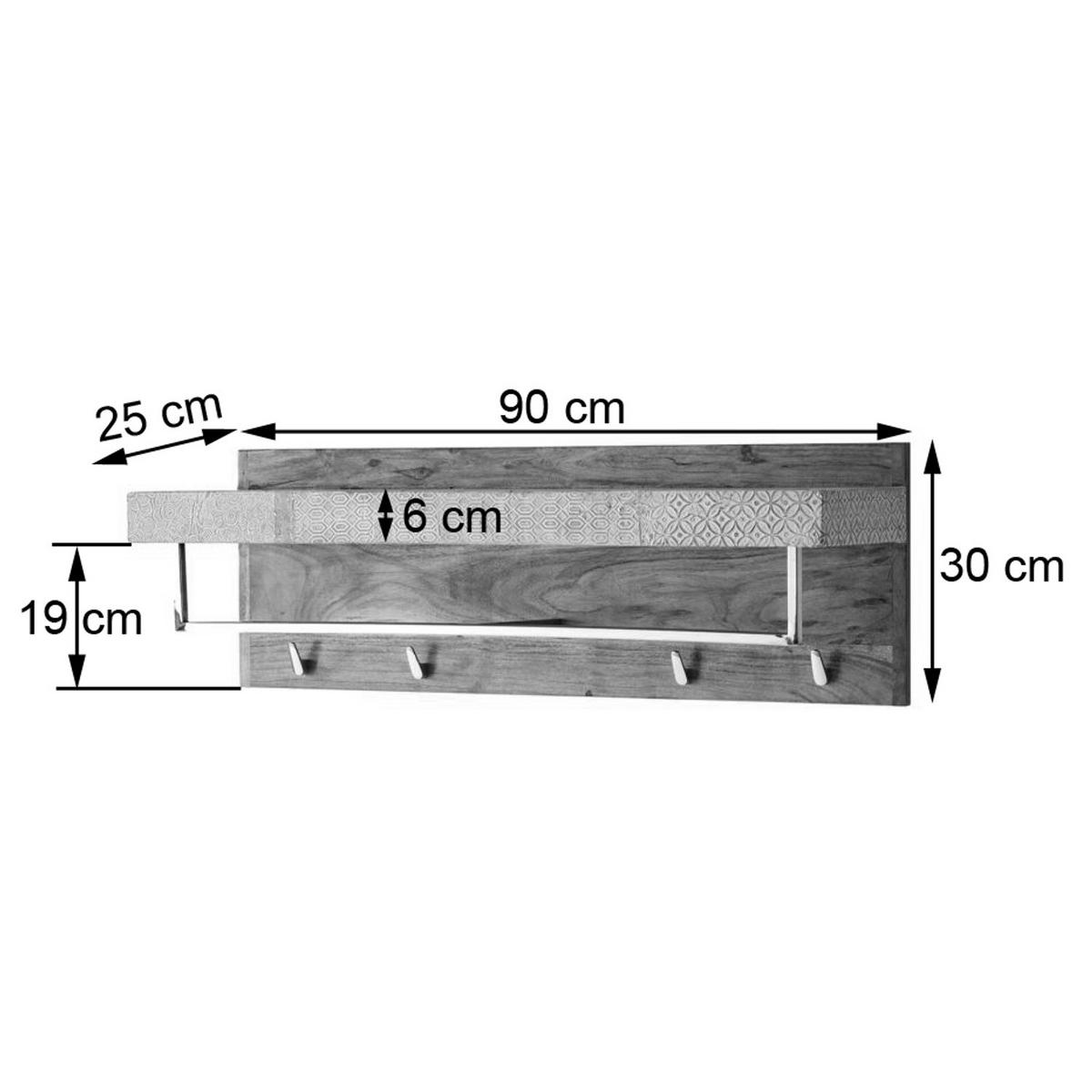 WANDGARDEROBE - Akazie massiv - Akaziefarben, Holz/Metall (90/30/25cm) - home24