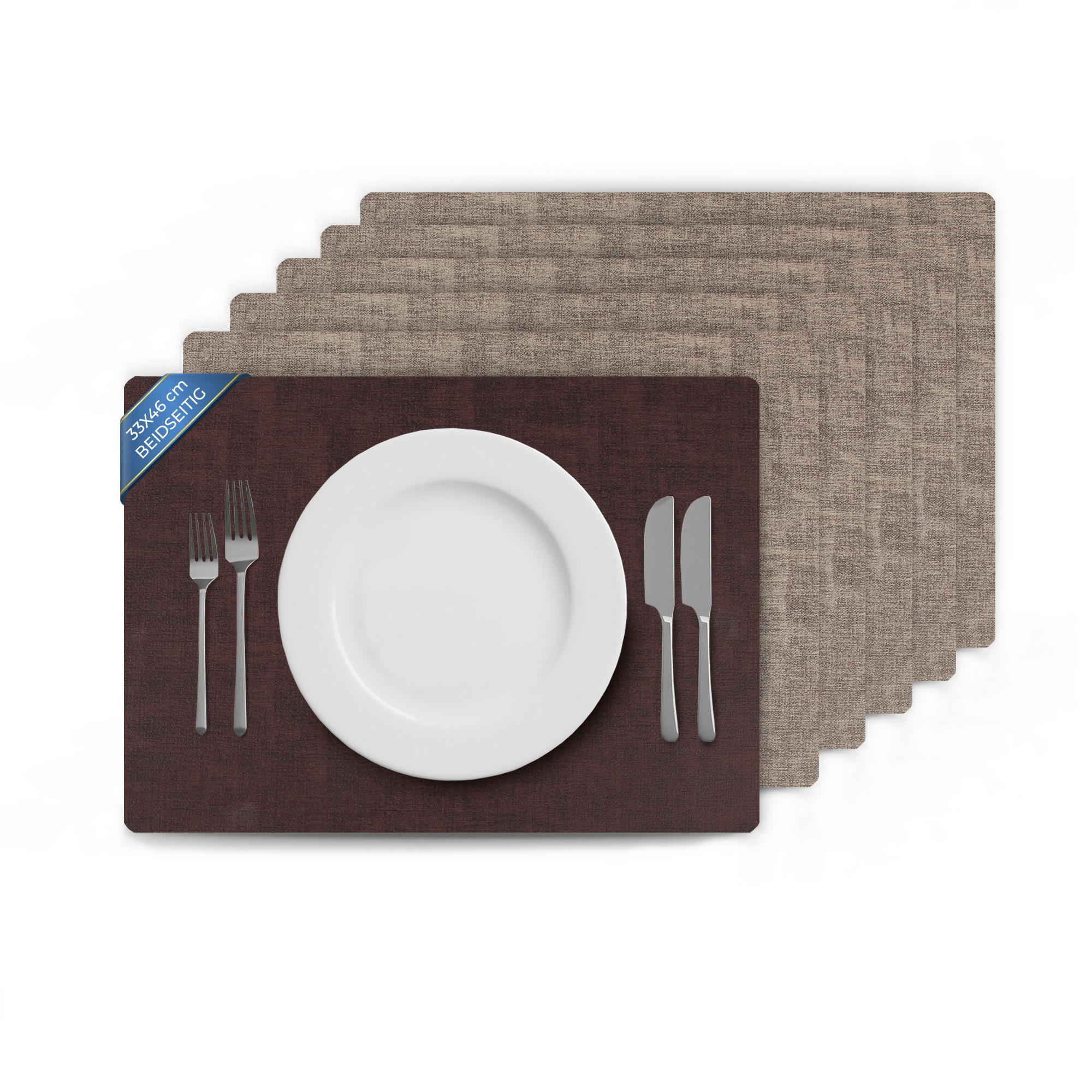 TISCHSET Struktur ( 6er Set ) abwischbares Lederimitat Platzdeckchen 46x33cm - Doppelseitiges ( Braun / Beige ) Kunstleder Platzset - Braun, Kunststoff (33/46cm) - Bestlivings