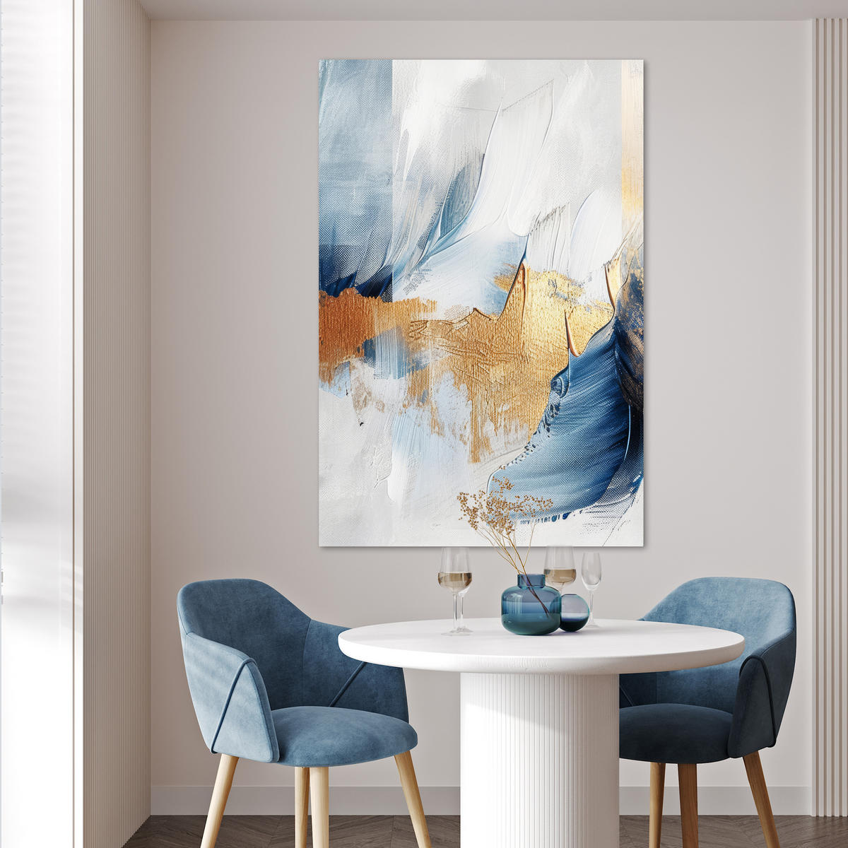 POSTER Gold - Blau - Aquarell - Kunst - Modern 80x120 cm - Hellblau, Papier (80/120/0.1cm) - MuchoWow