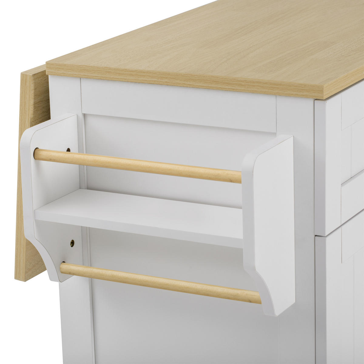 KÜCHENINSEL aus MDF 140x40-70x92 cm Weiß/Natur mit Rollen & klappbarer Platte - Weiß, Holzwerkstoff (140/92/70cm) - Modfu