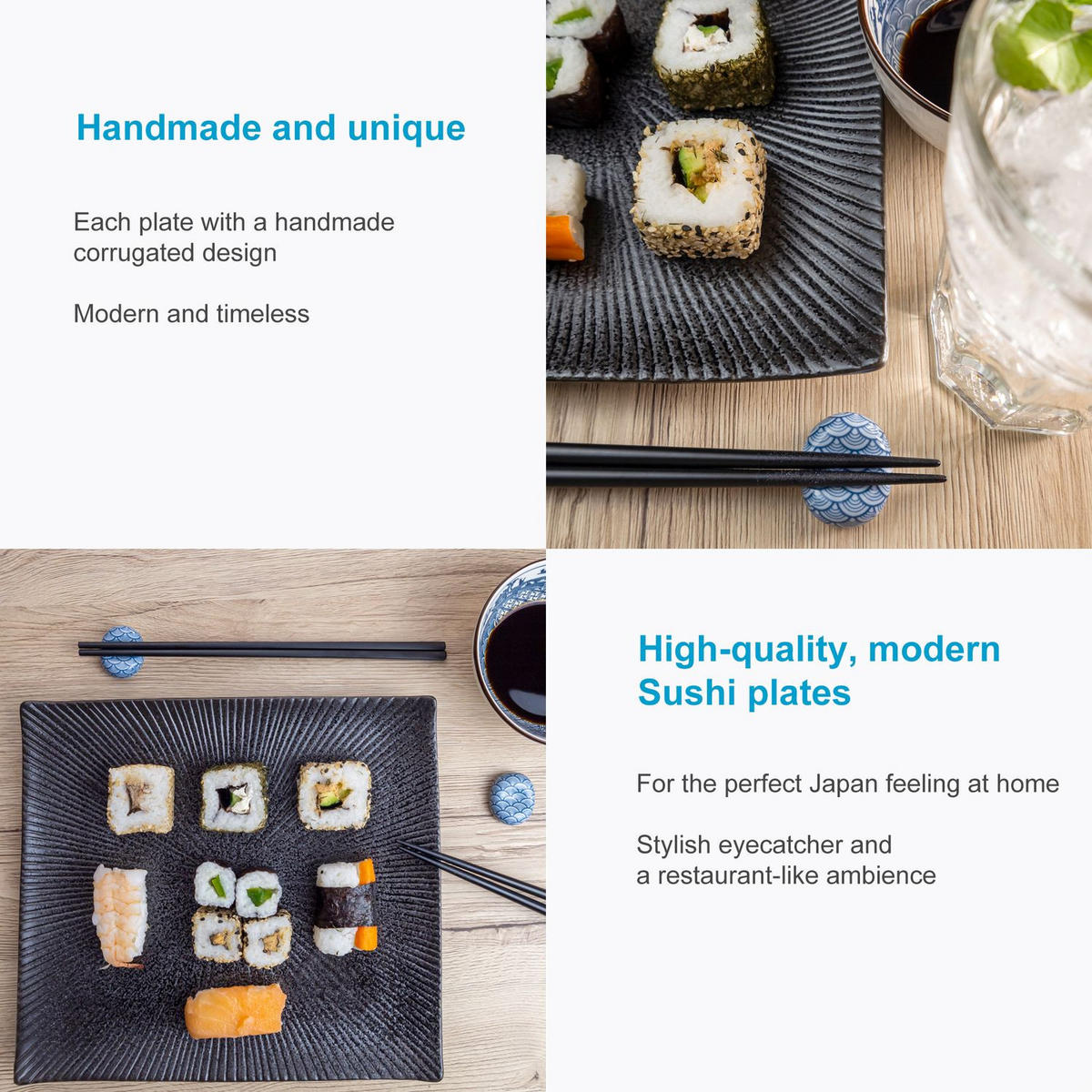 SUSHI TELLER (4-tlg.) - Schwarz, Keramik (23.4/3.8/26cm) - Intirilife