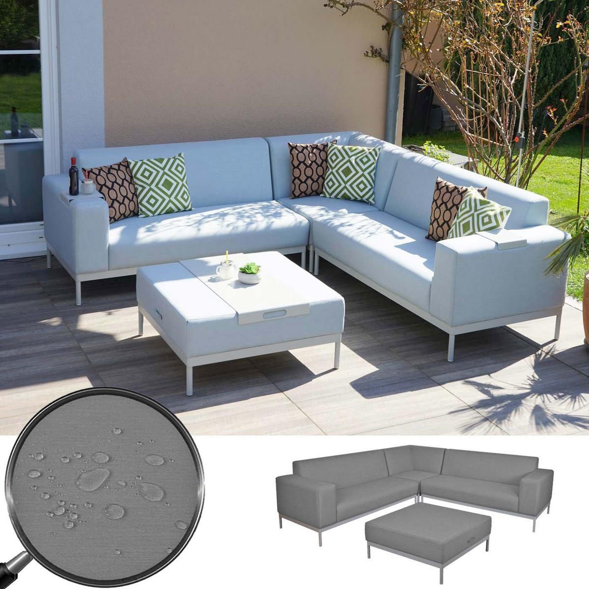 GARTEN-GARNITUR Blau ohne Ablage ohne Kissen - Blau, Metall - PROREGAL