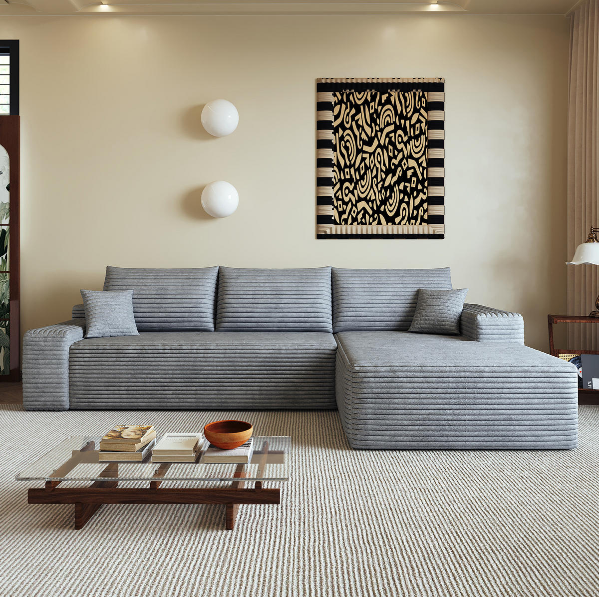ECKSOFA 270/175/83 cm in Grau aus Cord mit weicher Polsterung - Grau, Textil (175/270cm) - Flora Grace