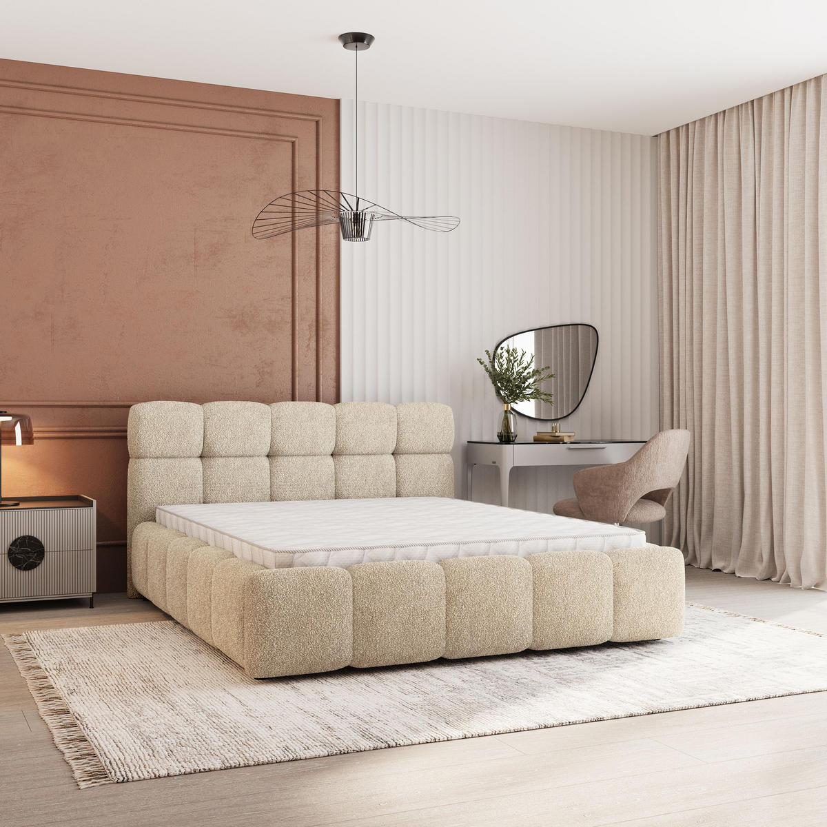 POLSTERBETT FARU Q 180x200 cm mit Bettkästen - Creme - Creme, Holz (180/200cm) - MASSENO