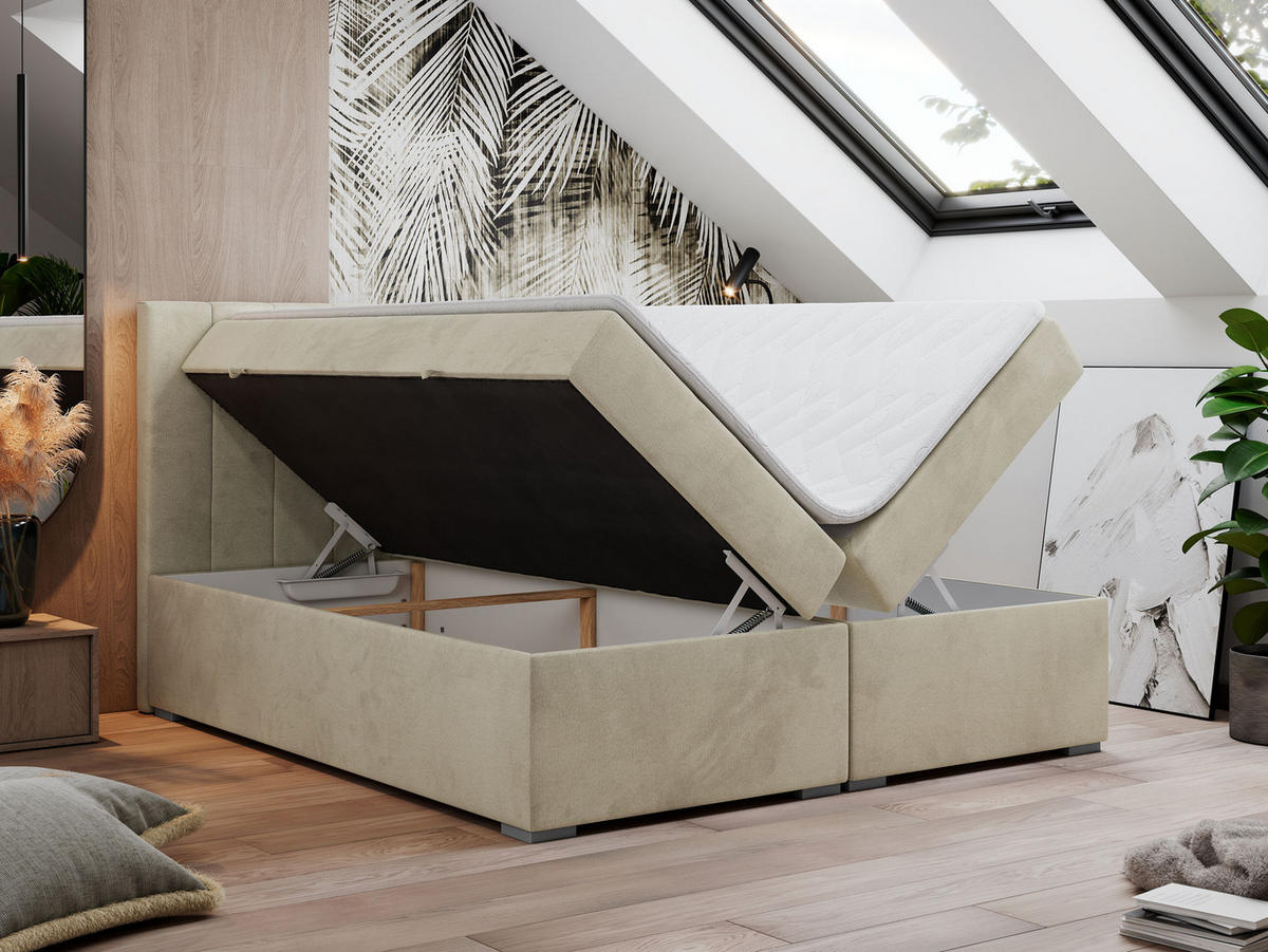 BOXBETT LOPE 120/200 - Beige Velvet - H3 - Beige, Holz/Textil (120/200cm)