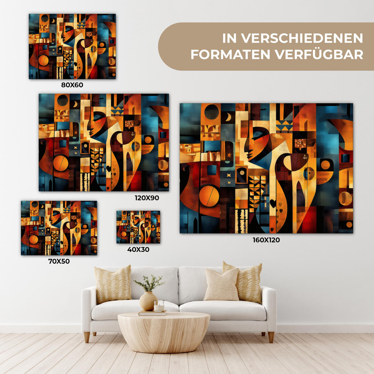 LEINWANDBILD Figuren - Abstrakt - Symbole 40x30 cm - Terracotta, Textil (40/30cm) - MuchoWow