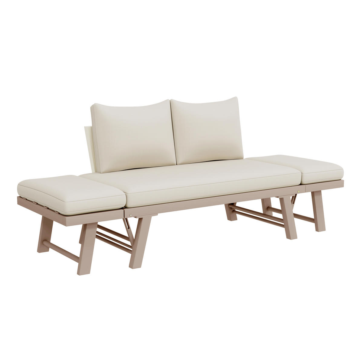 GARTENMÖBEL-SET 2-Sitzer Sofa Liegefunktion Klappbar Beige - Beige, Textil (60.5/66/167cm) - FLIEKS