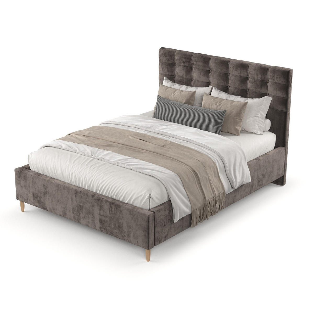 POLSTERBETT Soma 140/200 cm Braun im Lotta Stoff - Naturfarben/Braun, Holz/Holzwerkstoff (140/200cm) - AltaBeds