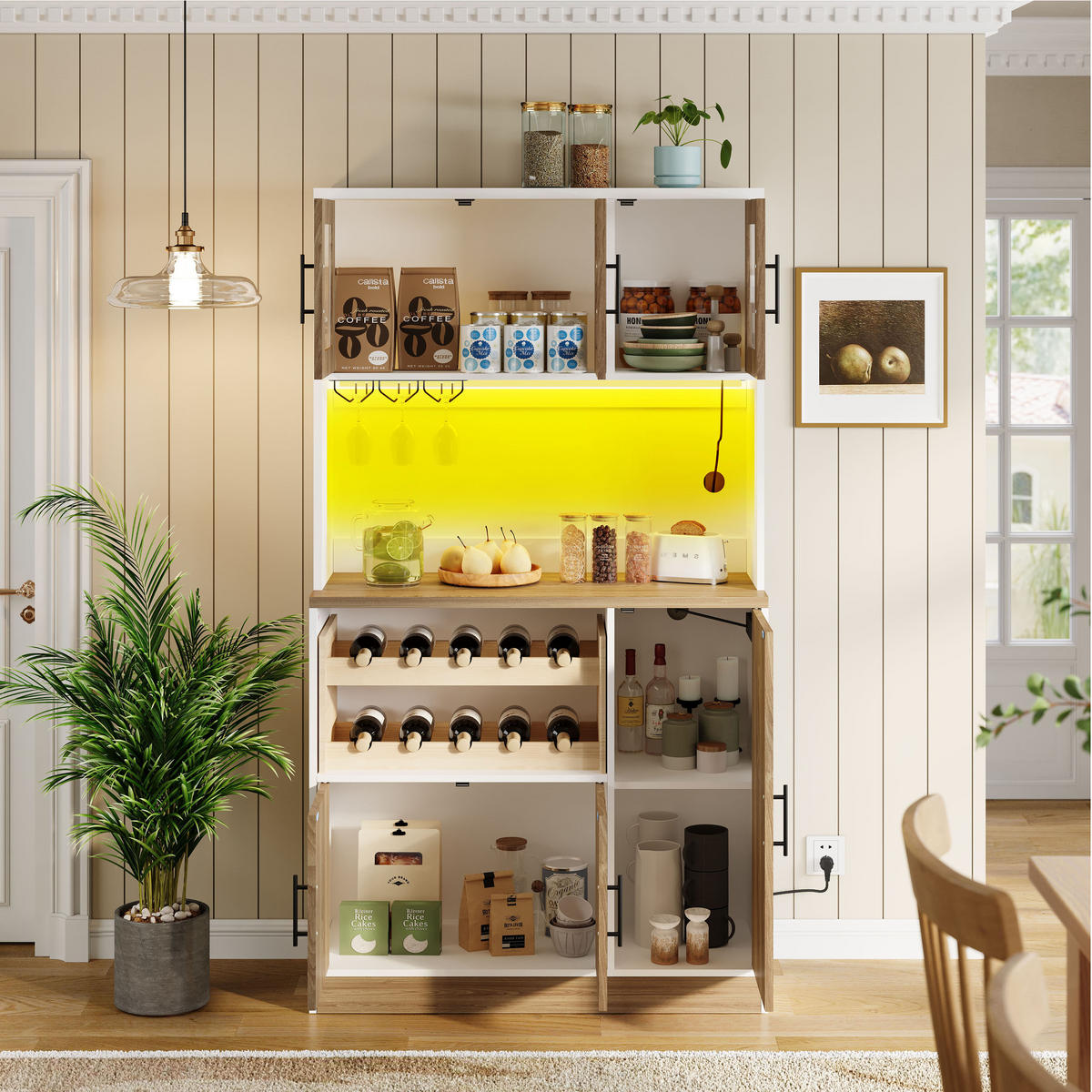 BUFFET 100/40/180 cm weiß/eichefarben aus MDF mit LED - Weiß, Holzwerkstoff (100/180/40cm) - OKWISH