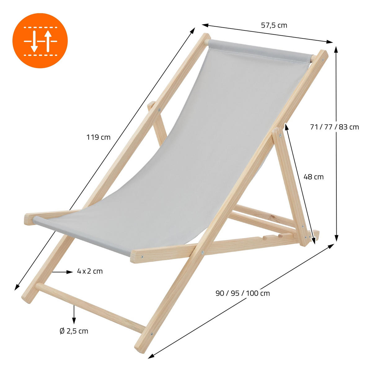LIEGESTUHL 5er Set Hellgrau - Hellgrau, Holz (57.5/83/100cm) - ECD-Germany