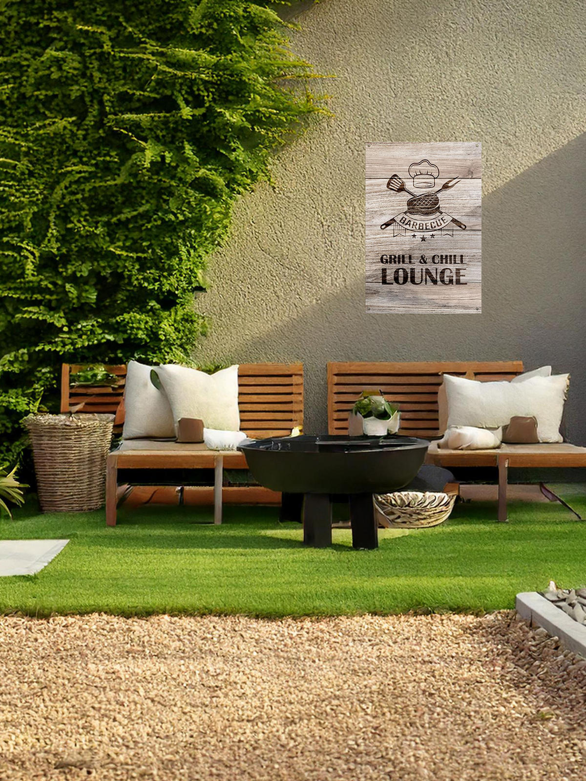 GARTEN-POSTER 90x60 cm Grill & Chill - Beige, Kunststoff (60/90/2cm) - artissimo