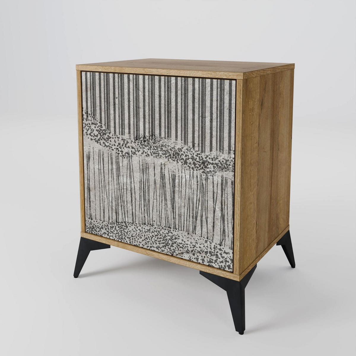 SIDEBOARD GRAIN LINES, Eichefarben, 57,5x42x72,5 cm, Schwarze Metallfüße - Eichefarben/Multicolor, Holzwerkstoff/Metall (57.5/72.5/42cm) - SpaceRebels