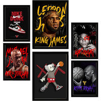 POSTER Set Mit 6 Grafiti Pop King James Jordan Nike Basquiat Kobie A3 & A4 Schwarzer Rahmen - Schwarz, Papier (29/3/42cm) - Nacnic