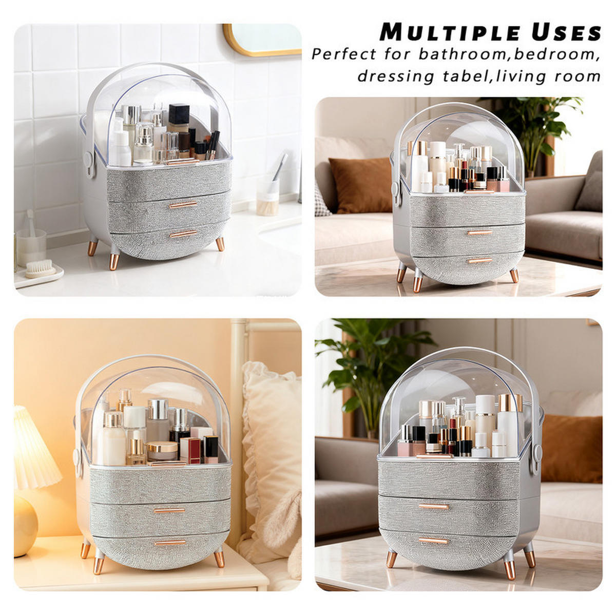 KOSMETIKORGANIZER Carsten Ⅲ 26/16/38 cm - Silberfarben, Kunststoff (16/38/26cm) - Nettlife