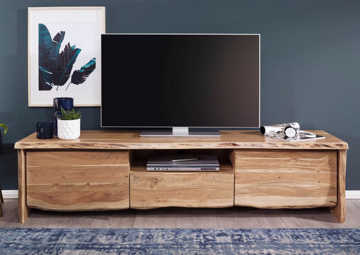 TV-BOARD Akazie 191x45x50 natur lackiert PURE ACACIA #702 - Naturfarben, Holz (191/50/45cm) - Massivmoebel24