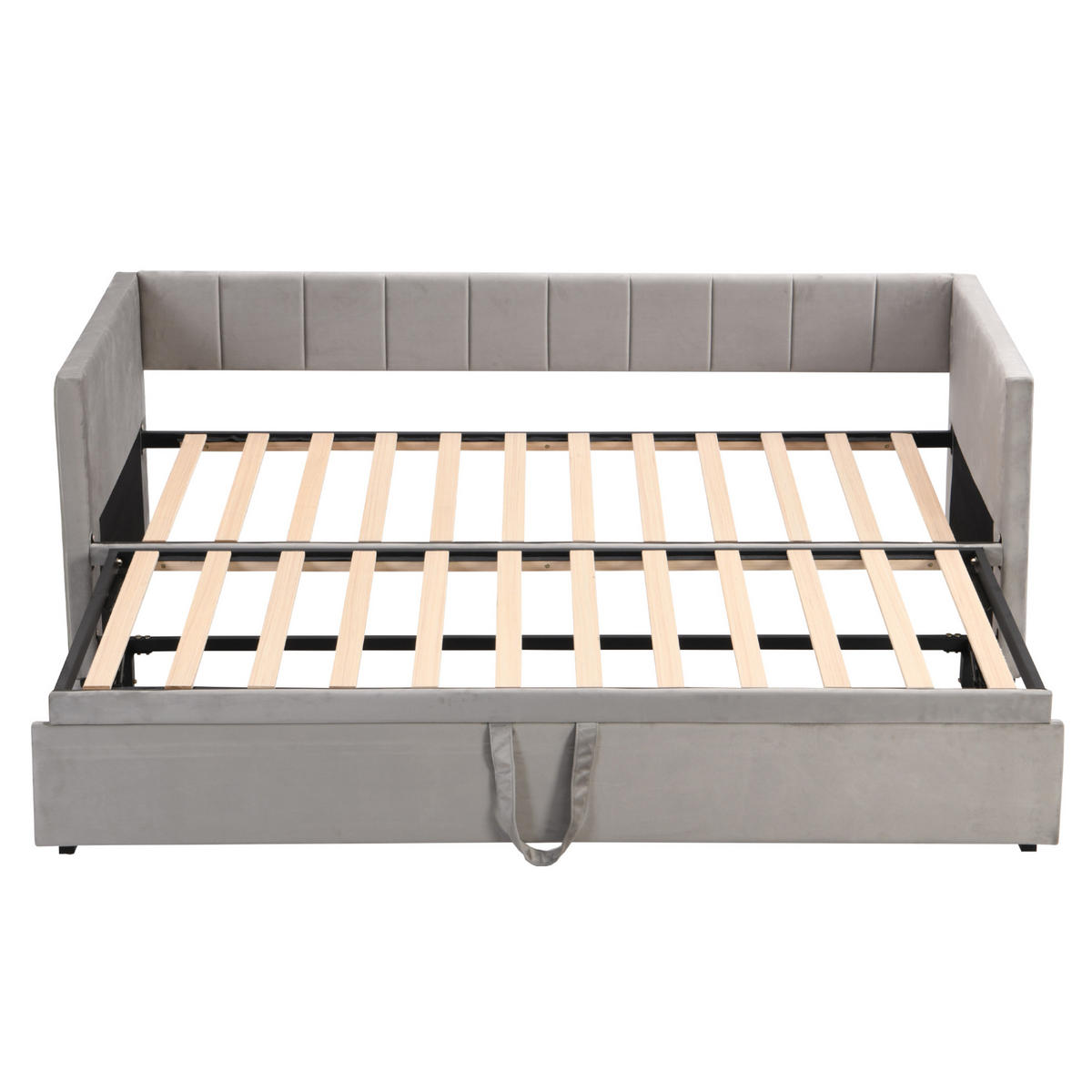 ROZKLÁDACÍ postel 90/200 cm šedá ze sametu s výsuvným lůžkem a lamelovým roštem - šedá, kůže (90/200cm) - OKWISH