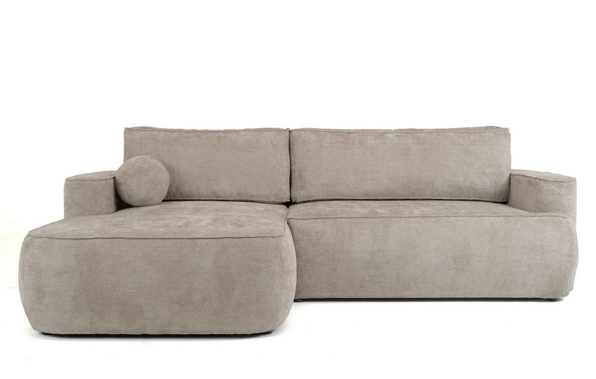ECKSOFA Marion mit Schlaffunktion & Bettkasten in Chenille Taupe, Beige-Grau, Links 267/154/83 cm - Taupe/Schwarz, Kunststoff/Textil (267/154cm) - WFL GROUP