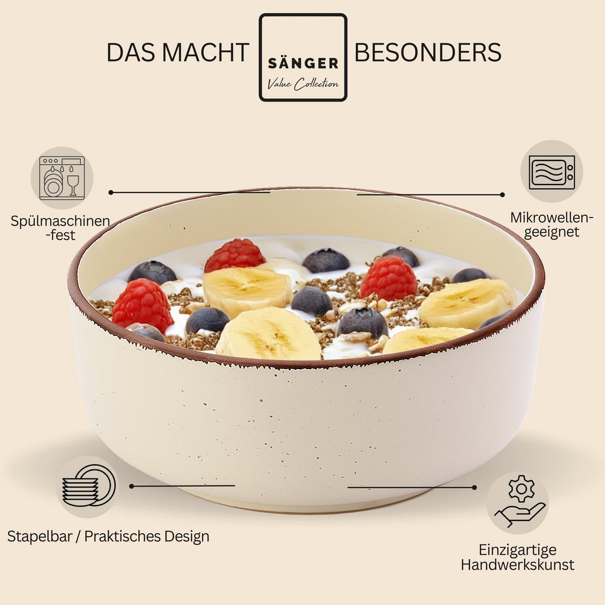 SCHALEN BOMBAY BEACH - 4 teilig aus Steingut - Creme, Stein (16.5/16.5/6.5cm) - Sänger
