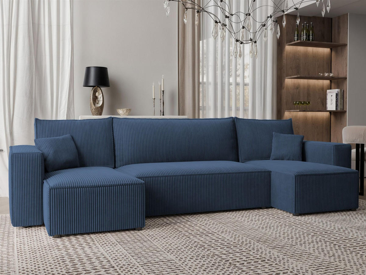 WOHNLANDSCHAFT Adara Schlaffunktion - Blau, Holzwerkstoff/Textil (312/83/145cm) - Fun Möbel