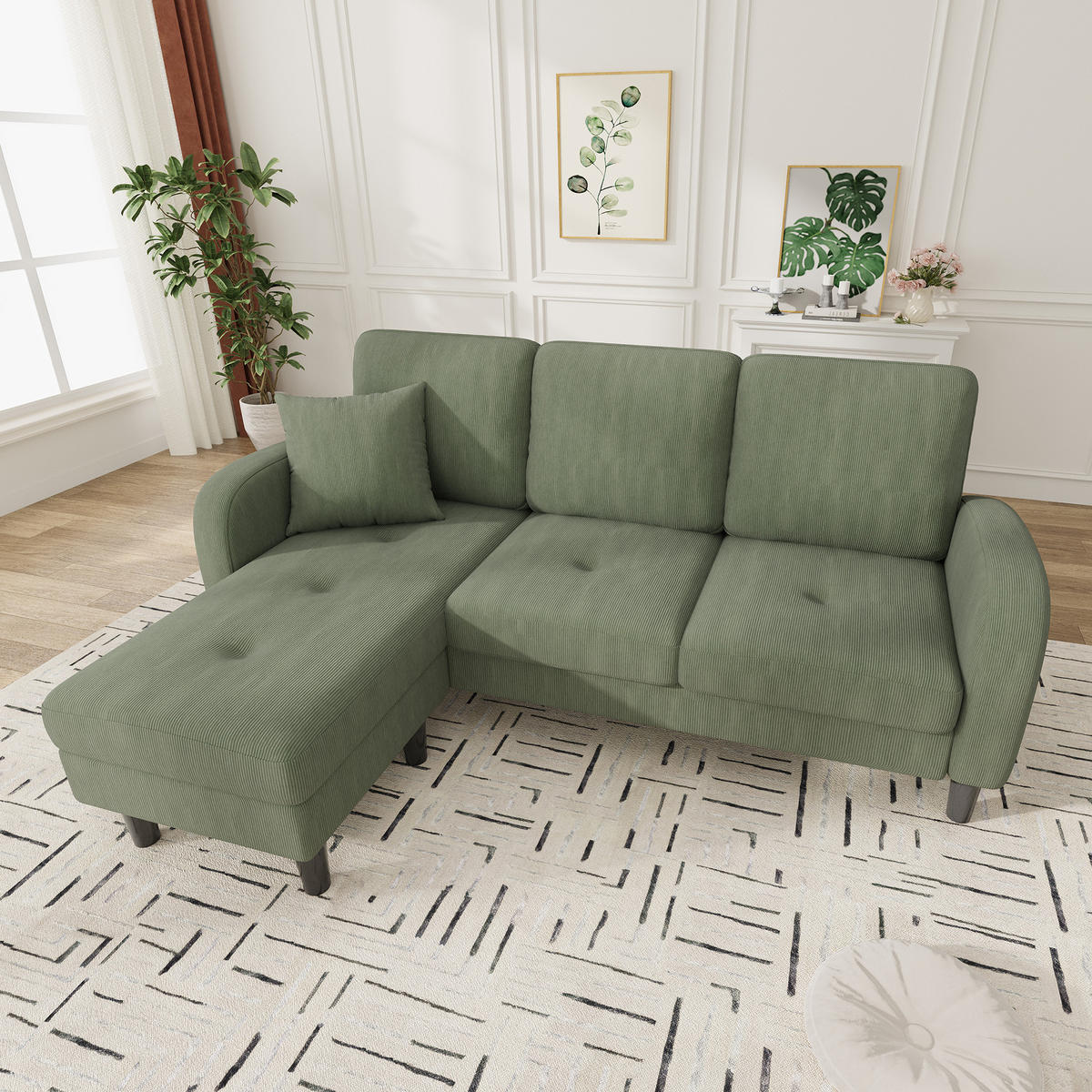 SOFA modular 166 x 118 x 77 cm Cord Green 3-Sitzer - Grün, Holz (118/166cm) - Meubliv