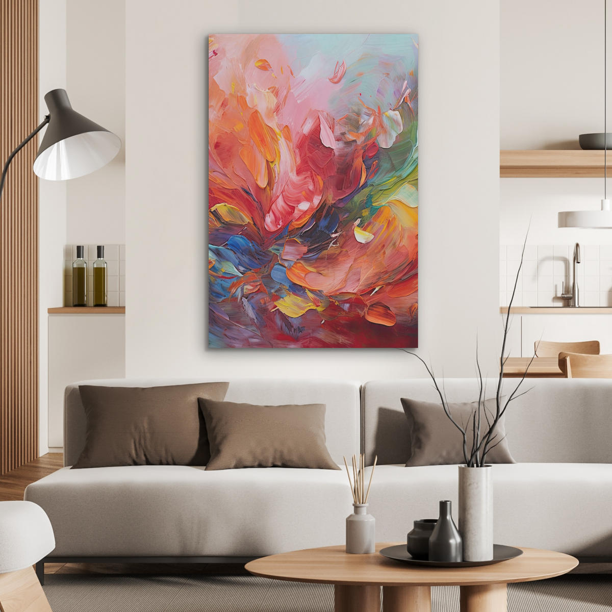 AKUSTIKBILD Ölgemälde - Kunst - Abstrakt - Farbenfroh Wanddeko 70x100 cm - Altrosa, Textil (70/100/0.9cm) - MuchoWow