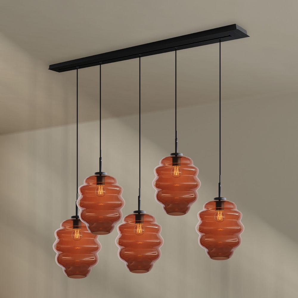 HÄNGELEUCHTE Echos 5-flammig Braun Ø 25cm - Schwarz/Braun, Glas (25/25/28cm) - s.luce
