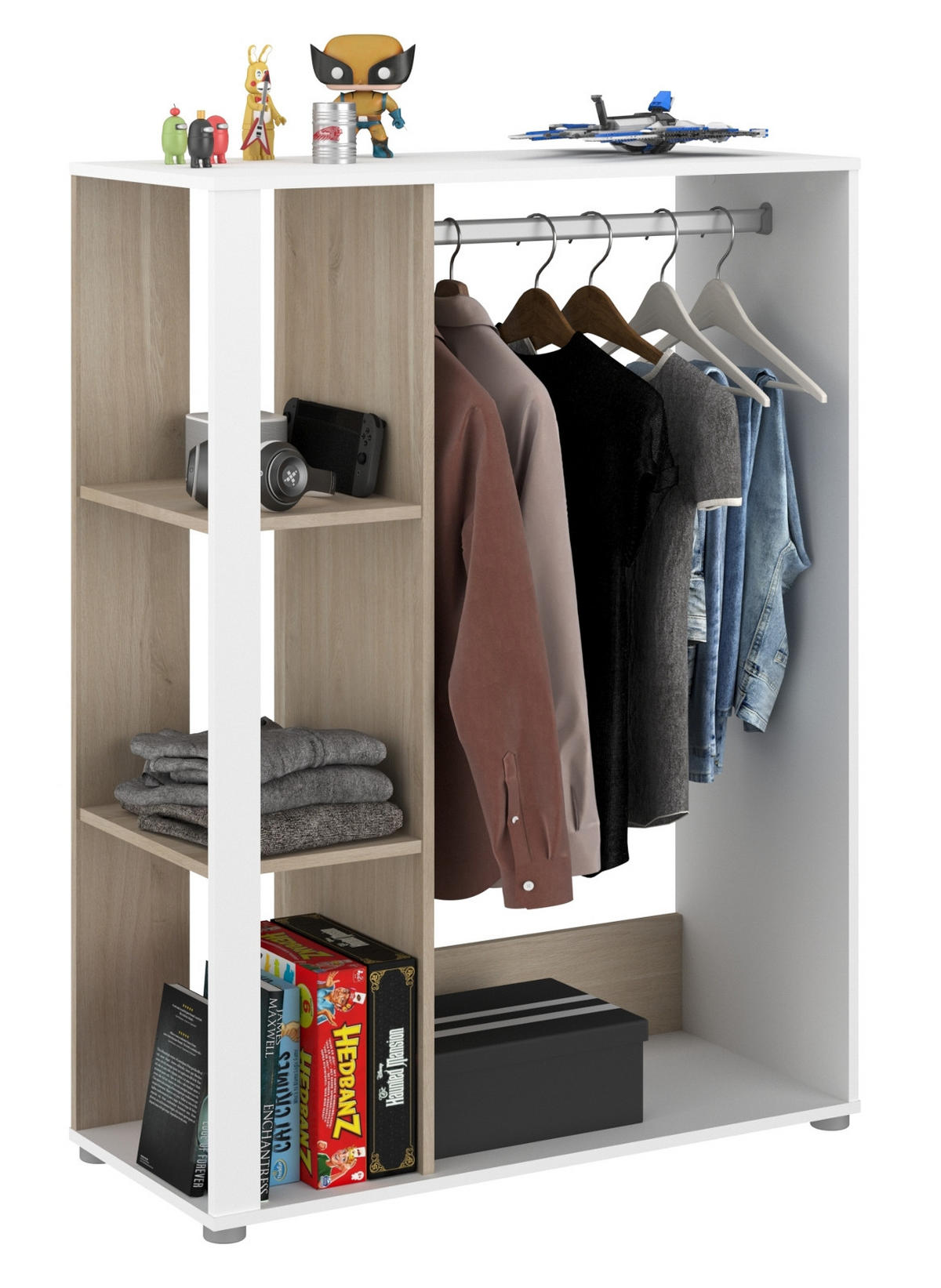 JUGENDZIMMER weiß, Eiche, Komplett-Set 7-teilig mit viel Stauraum - Eichefarben/Weiß, Holzwerkstoff/Kunststoff (145/205/206cm) - Parisot Meuble